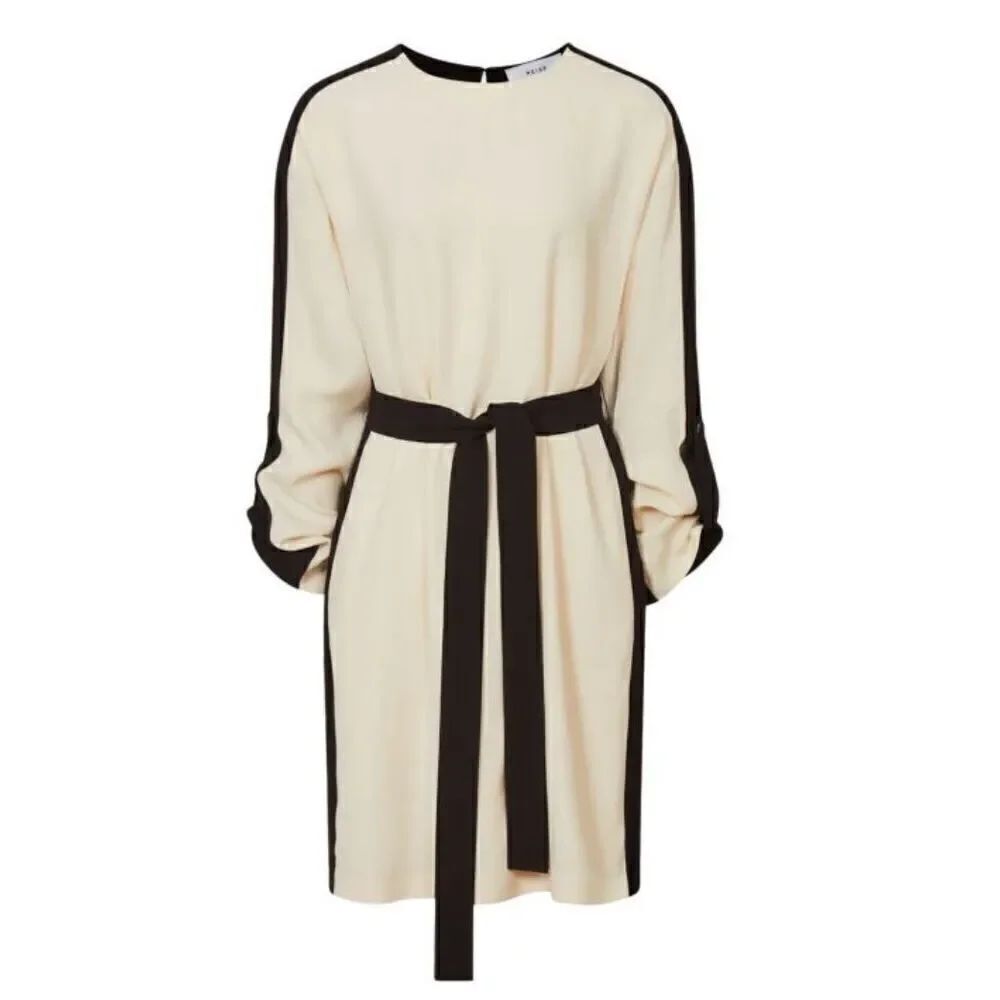 REISS Skylar Belted Colorblock Dress in Black & Cream NWT Size 4